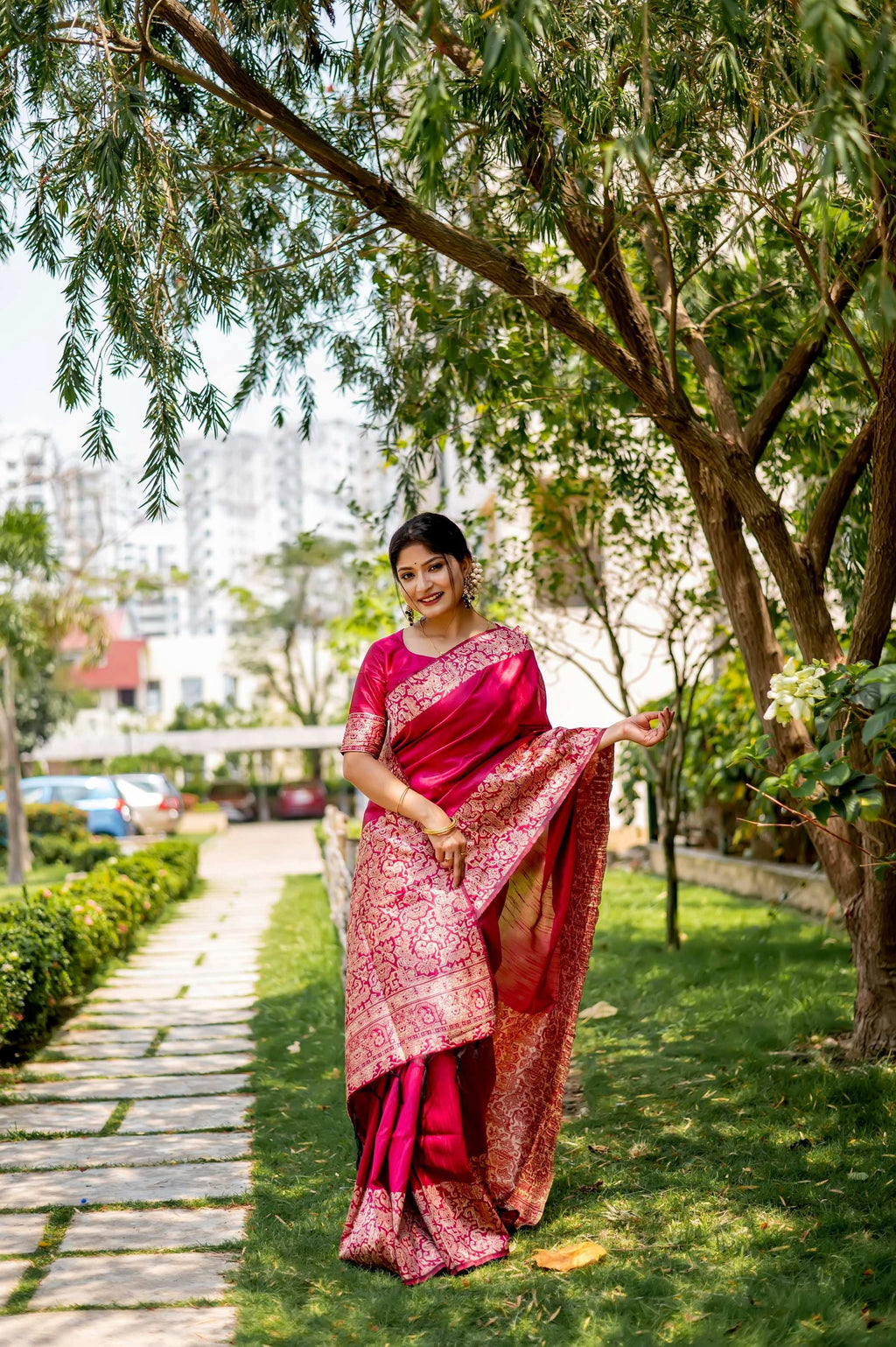 Jyoti Fashion Women's Pink Handloom Raw Silk Weaving Designer Saree with Blouse - Distacart