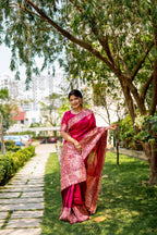 Jyoti Fashion Women's Pink Handloom Raw Silk Weaving Designer Saree with Blouse - Distacart