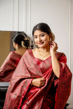 Jyoti Fashion Women's Gajri Red Handloom Raw Silk Weaving Designer Saree with Blouse - Distacart