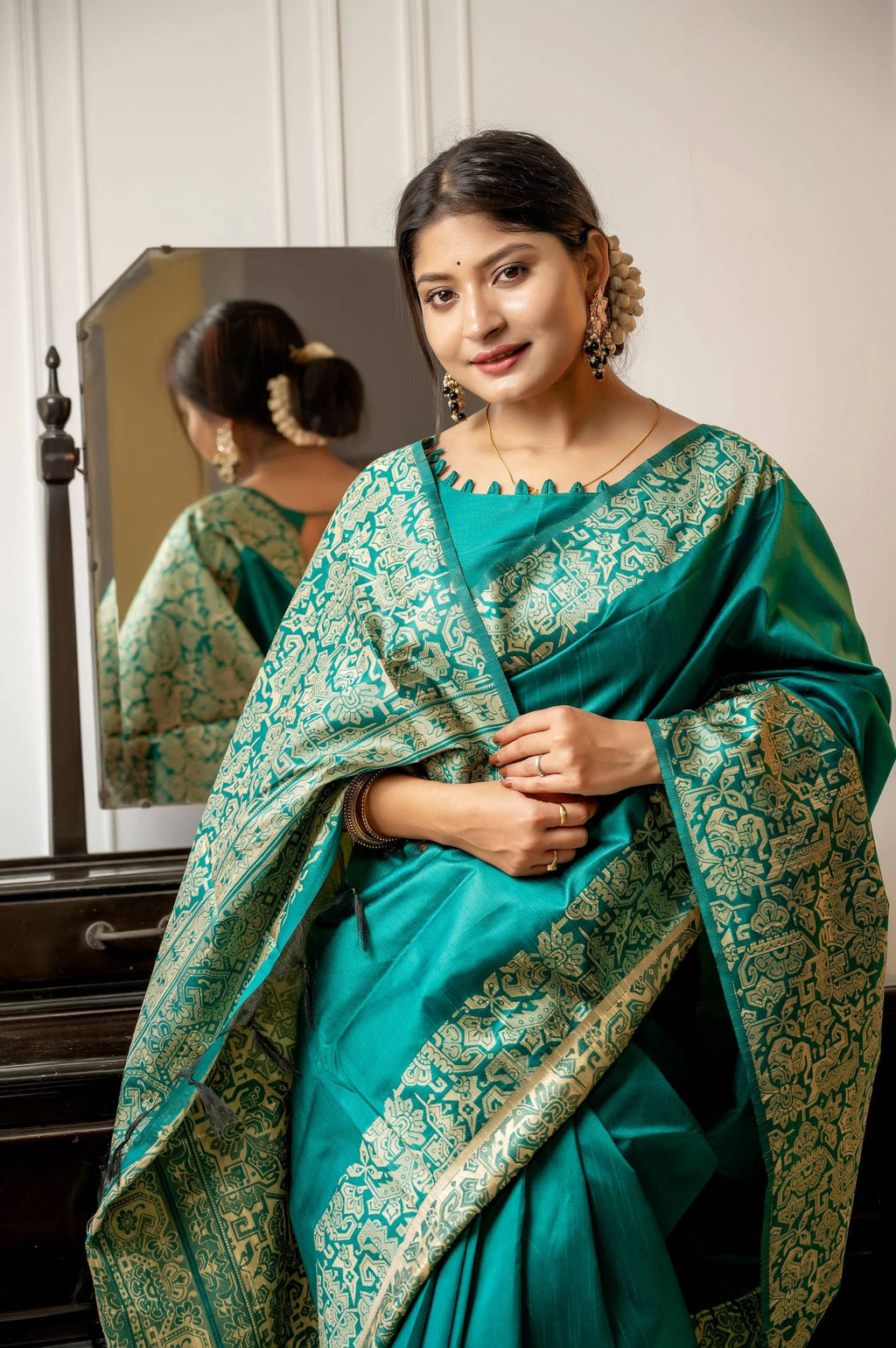 Jyoti Fashion Women's Rama Handloom Raw Silk Weaving Designer Saree with Blouse - Distacart
