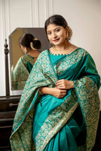 Jyoti Fashion Women's Rama Handloom Raw Silk Weaving Designer Saree with Blouse - Distacart