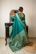Jyoti Fashion Women's Rama Handloom Raw Silk Weaving Designer Saree with Blouse - Distacart