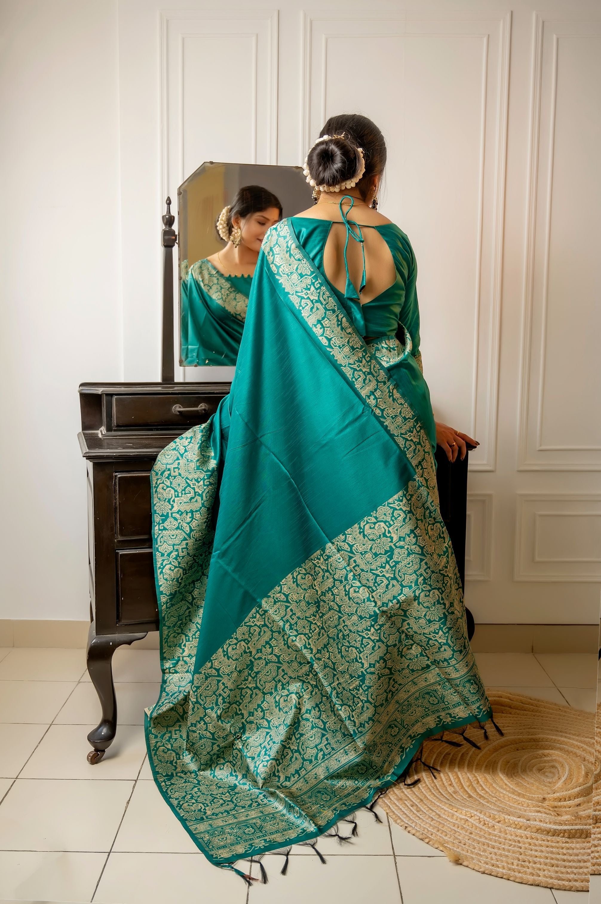 Jyoti Fashion Women's Rama Handloom Raw Silk Weaving Designer Saree with Blouse - Distacart