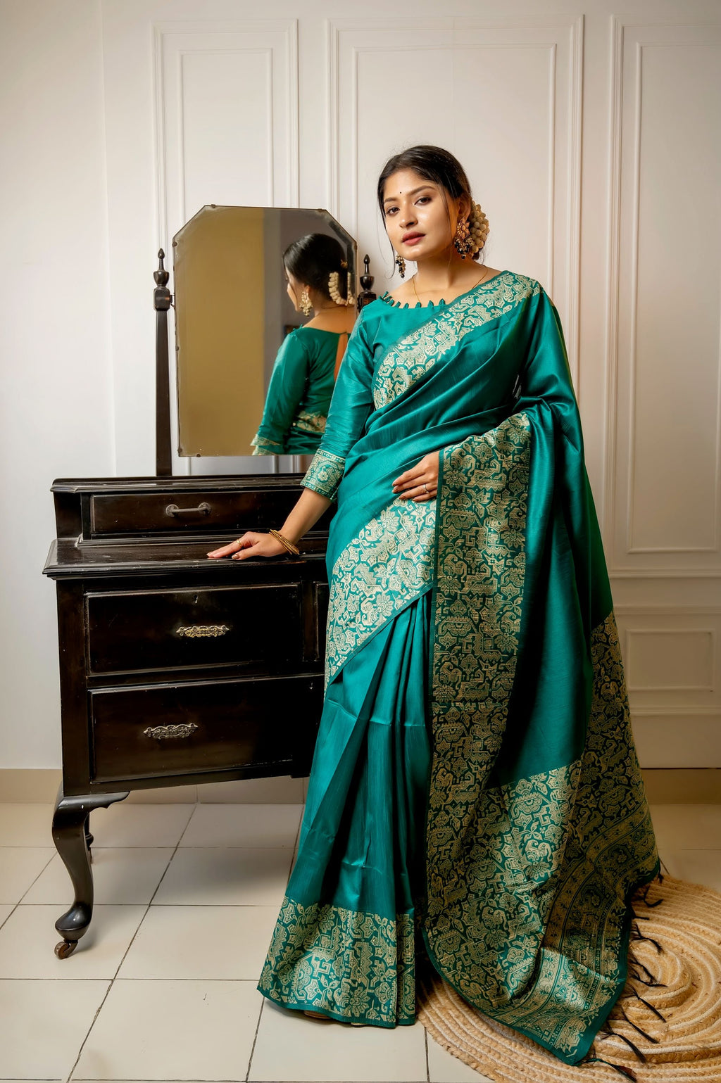 Jyoti Fashion Women's Rama Handloom Raw Silk Weaving Designer Saree with Blouse - Distacart