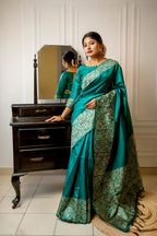 Jyoti Fashion Women's Rama Handloom Raw Silk Weaving Designer Saree with Blouse - Distacart