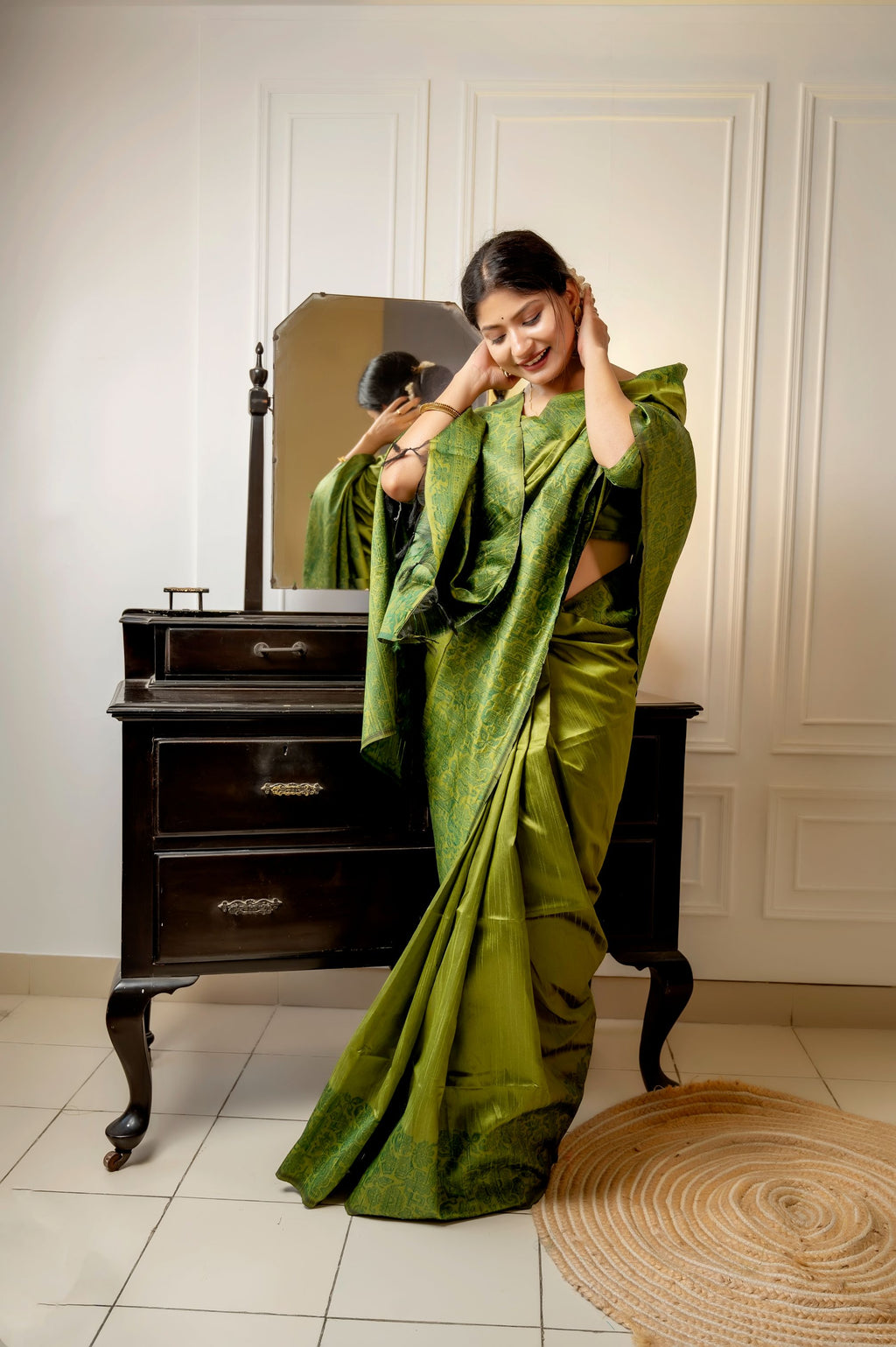 Jyoti Fashion Women's Green Handloom Raw Silk Weaving Designer Saree with Blouse - Distacart