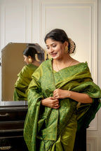 Jyoti Fashion Women's Green Handloom Raw Silk Weaving Designer Saree with Blouse - Distacart