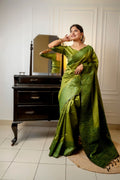 Jyoti Fashion Women's Green Handloom Raw Silk Weaving Designer Saree with Blouse - Distacart