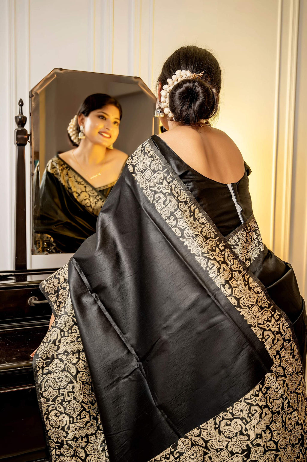 Jyoti Fashion Women's Black Handloom Raw Silk Weaving Designer Saree with Blouse - Distacart