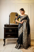 Jyoti Fashion Women's Black Handloom Raw Silk Weaving Designer Saree with Blouse - Distacart