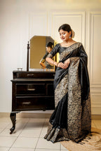 Jyoti Fashion Women's Black Handloom Raw Silk Weaving Designer Saree with Blouse - Distacart
