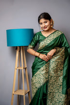 Jyoti Fashion Women's Bottle Green Handloom Raw Silk Weaving Designer Saree with Blouse - Distacart