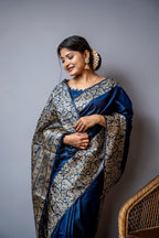 Jyoti Fashion Women's Navy Blue Handloom Raw Silk Weaving Designer Saree with Blouse - Distacart