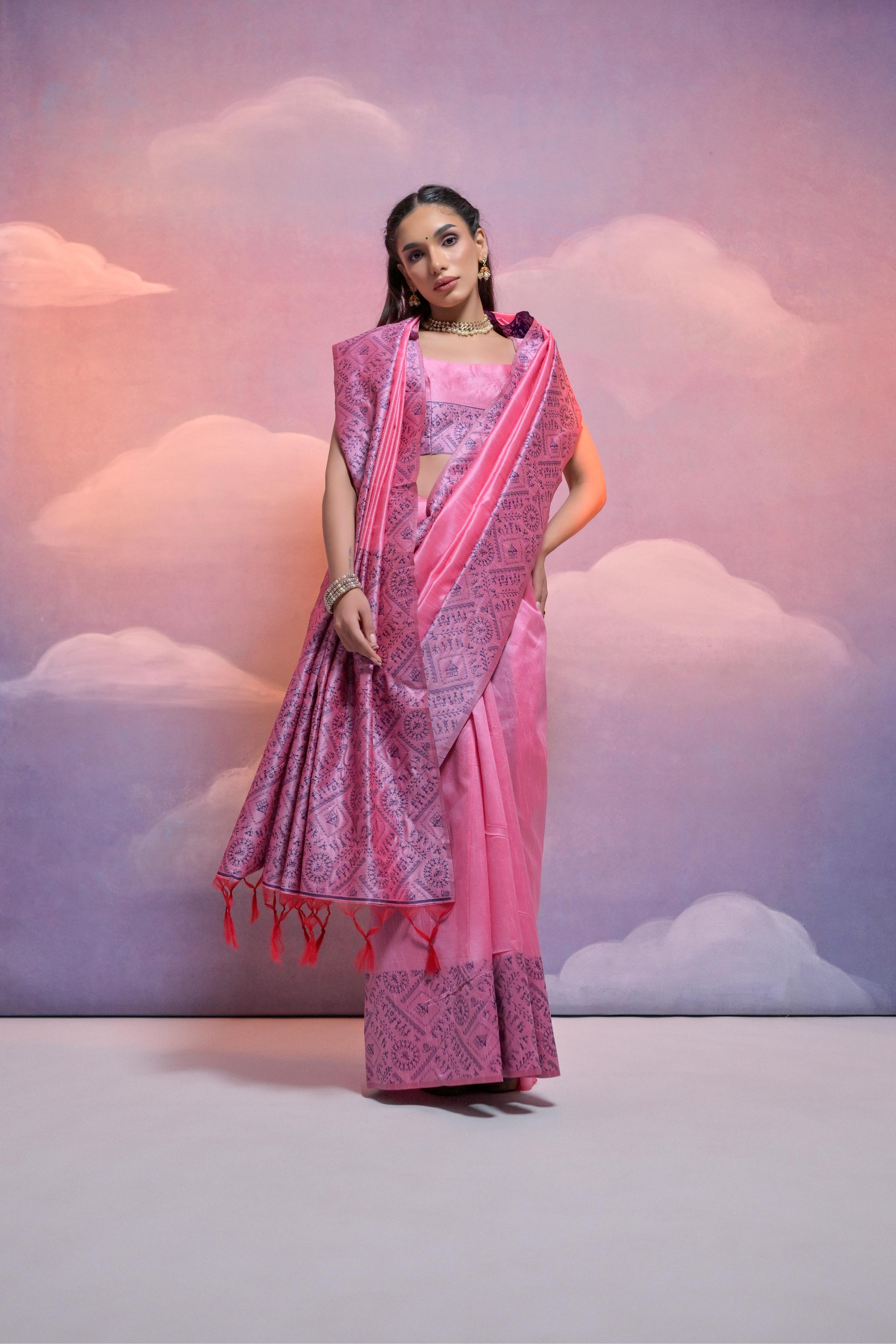 Jyoti Fashion Women's Pink Handloom Raw Silk Weaving Designer Saree with Blouse - Distacart