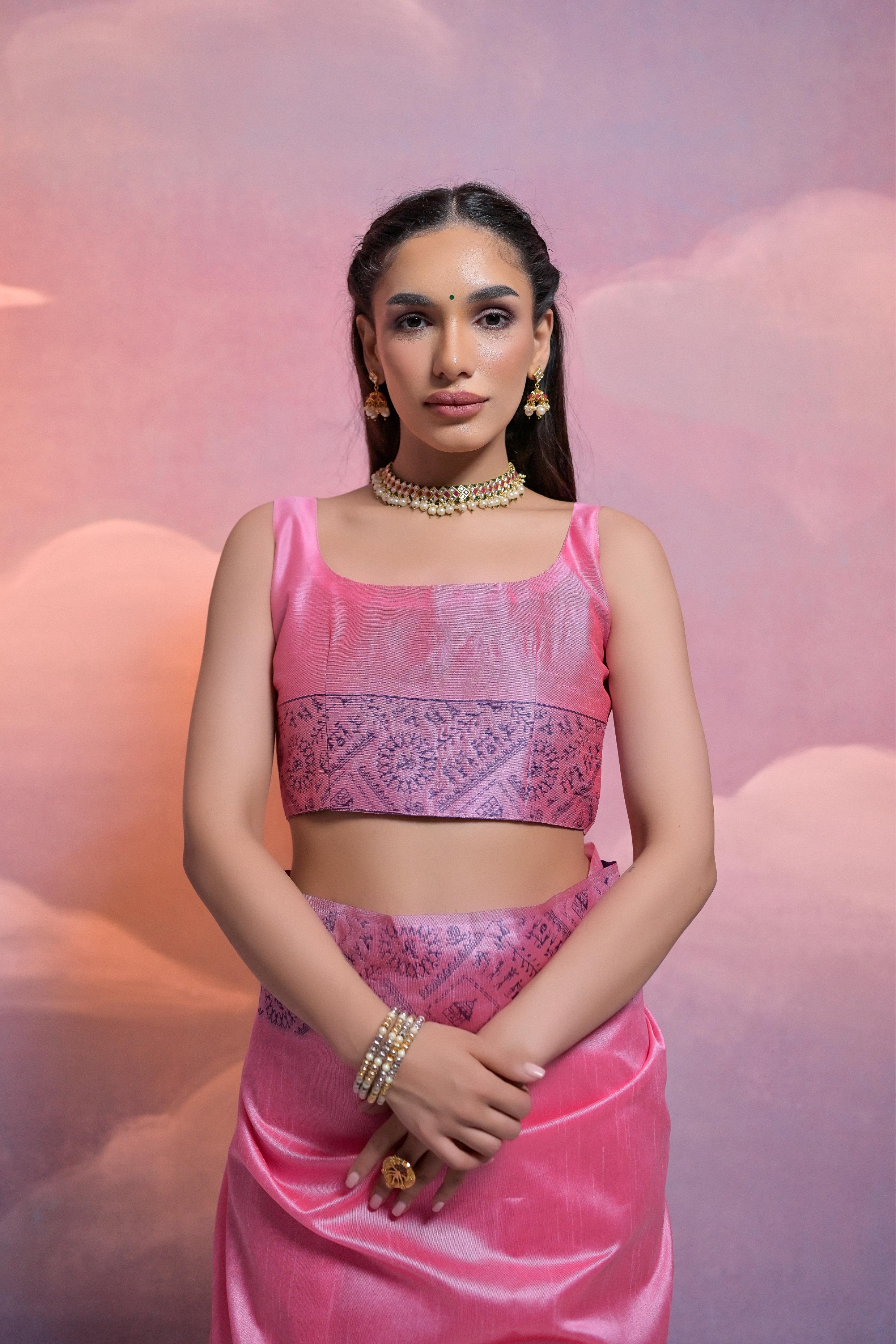 Jyoti Fashion Women's Pink Handloom Raw Silk Weaving Designer Saree with Blouse - Distacart