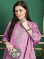 Jyoti Fashion Women's Pink Chinon Chiffon Floral Embroidery with Cording & Crystal Work Designer Straight Suit Set