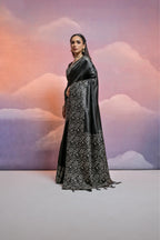 Jyoti Fashion Women's Black Handloom Raw Silk Weaving Designer Saree with Blouse - Distacart
