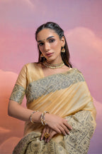 Jyoti Fashion Women's Cream Handloom Raw Silk Weaving Designer Saree with Blouse - Distacart