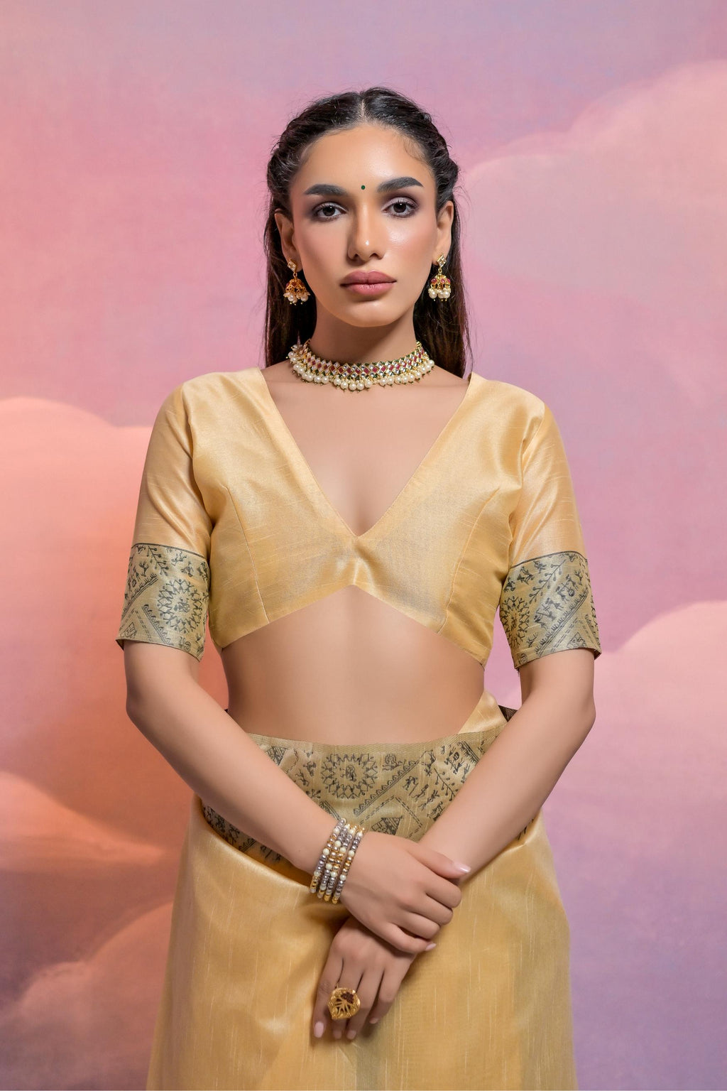 Jyoti Fashion Women's Cream Handloom Raw Silk Weaving Designer Saree with Blouse - Distacart