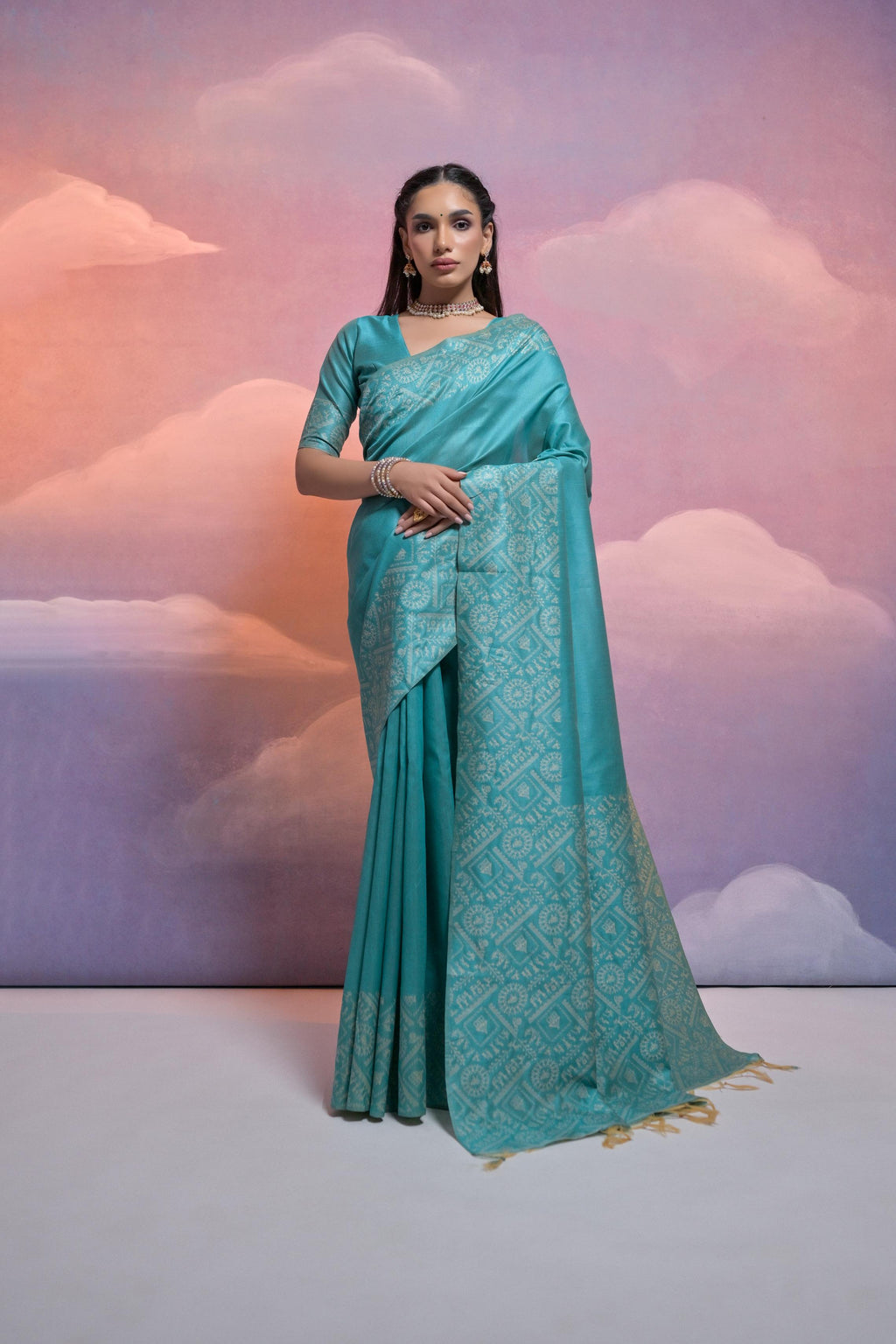 Jyoti Fashion Women's Firozi Handloom Raw Silk Weaving Designer Saree with Blouse - Distacart