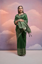 Jyoti Fashion Women's Bottle Green Handloom Raw Silk Weaving Designer Saree with Blouse - Distacart