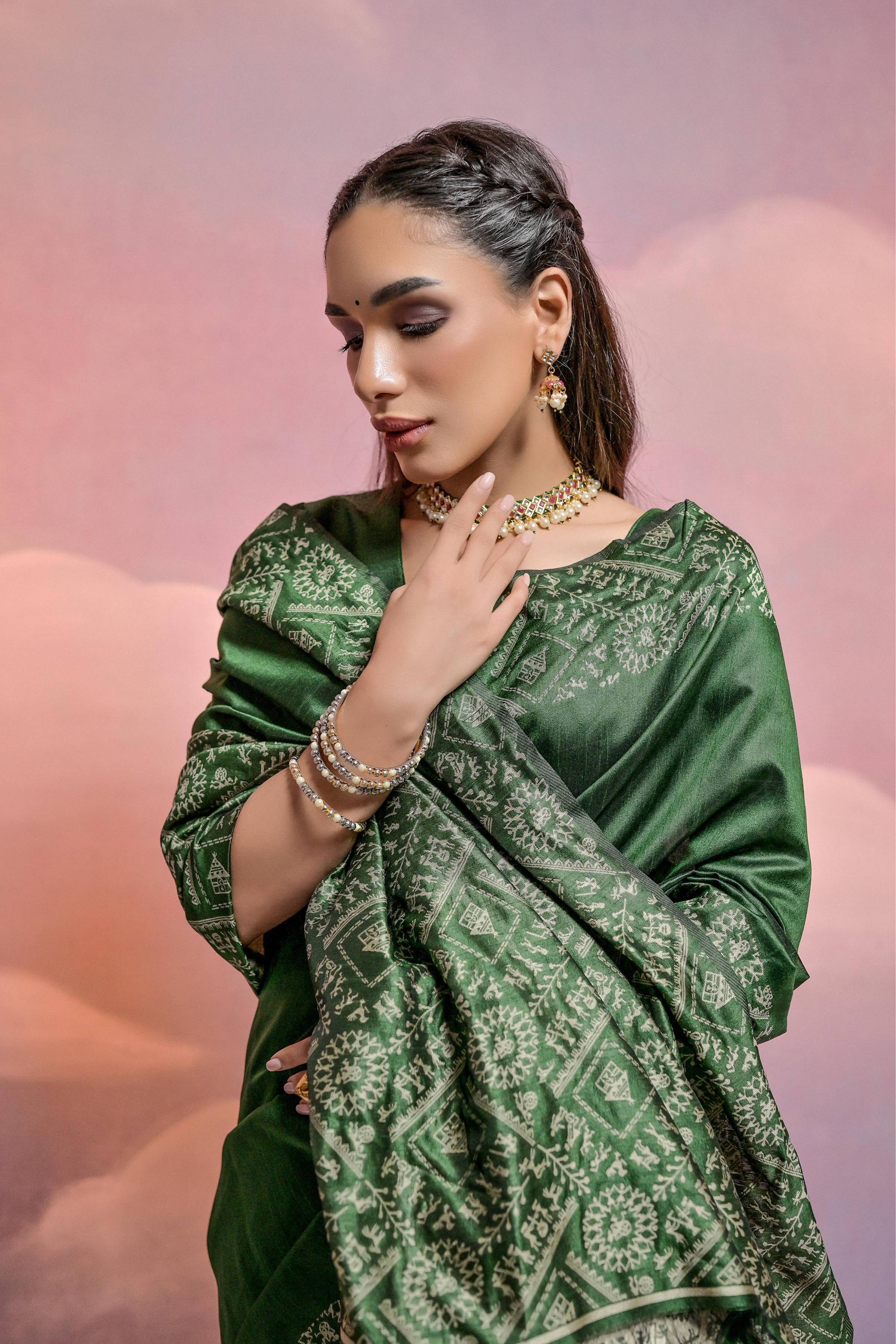 Jyoti Fashion Women's Bottle Green Handloom Raw Silk Weaving Designer Saree with Blouse - Distacart