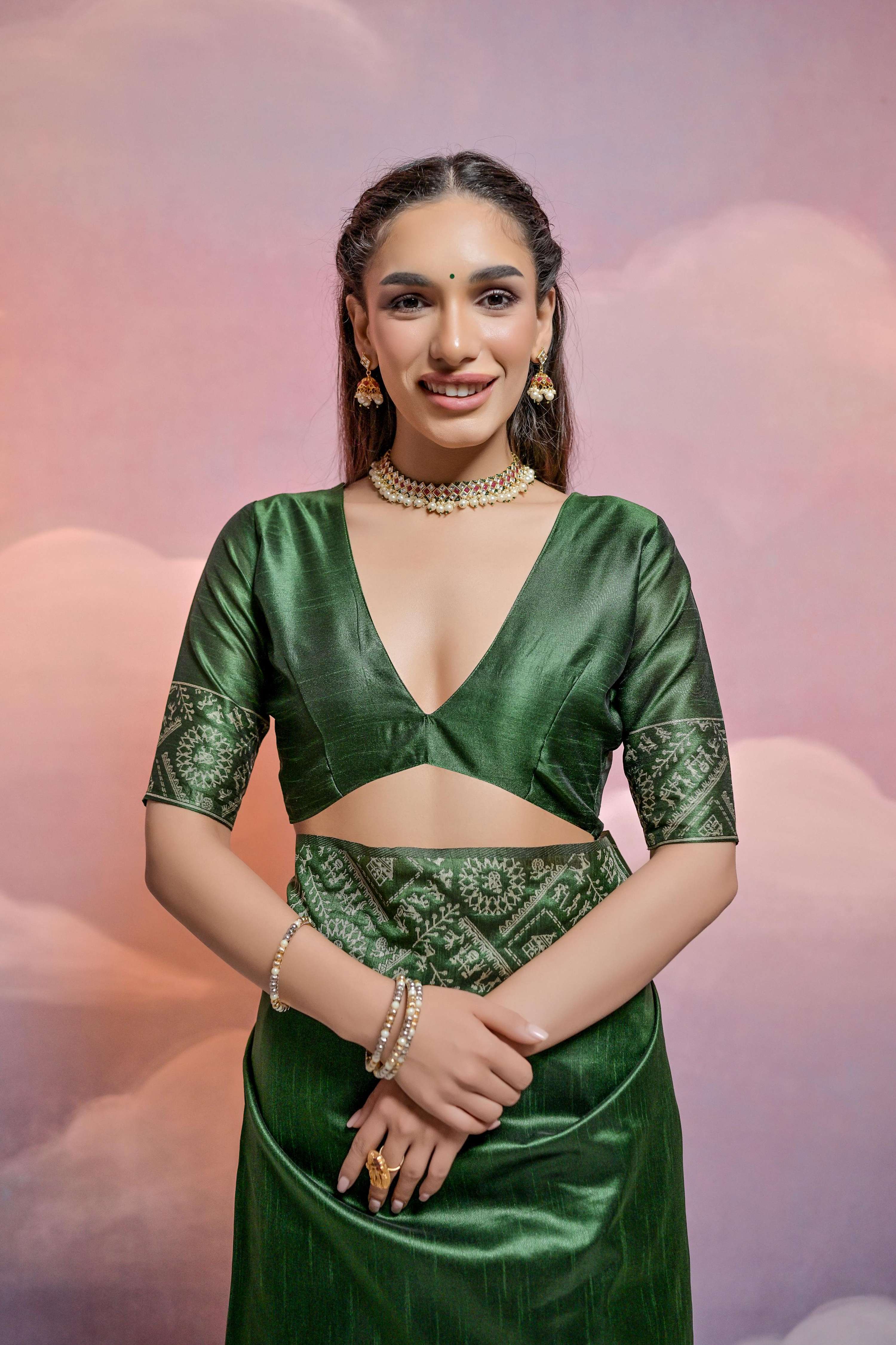 Jyoti Fashion Women's Bottle Green Handloom Raw Silk Weaving Designer Saree with Blouse - Distacart