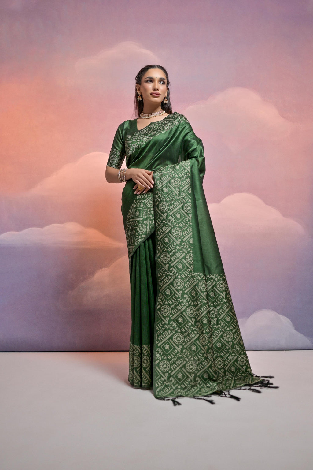 Jyoti Fashion Women's Bottle Green Handloom Raw Silk Weaving Designer Saree with Blouse - Distacart