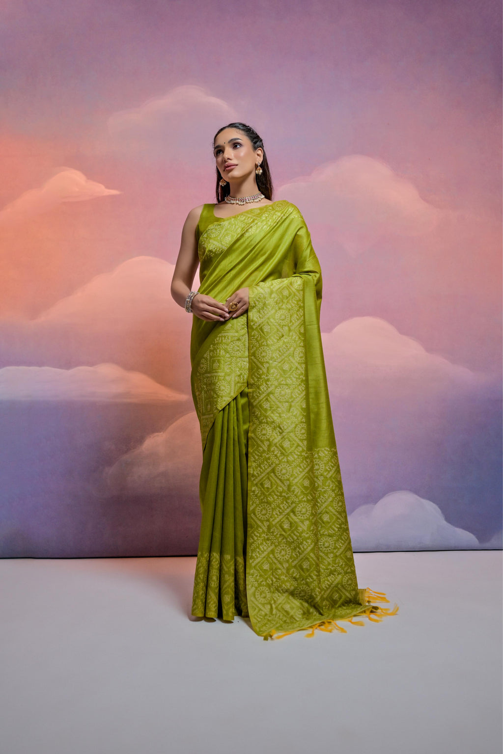 Jyoti Fashion Women's Mehendi Handloom Raw Silk Weaving Designer Saree with Blouse - Distacart