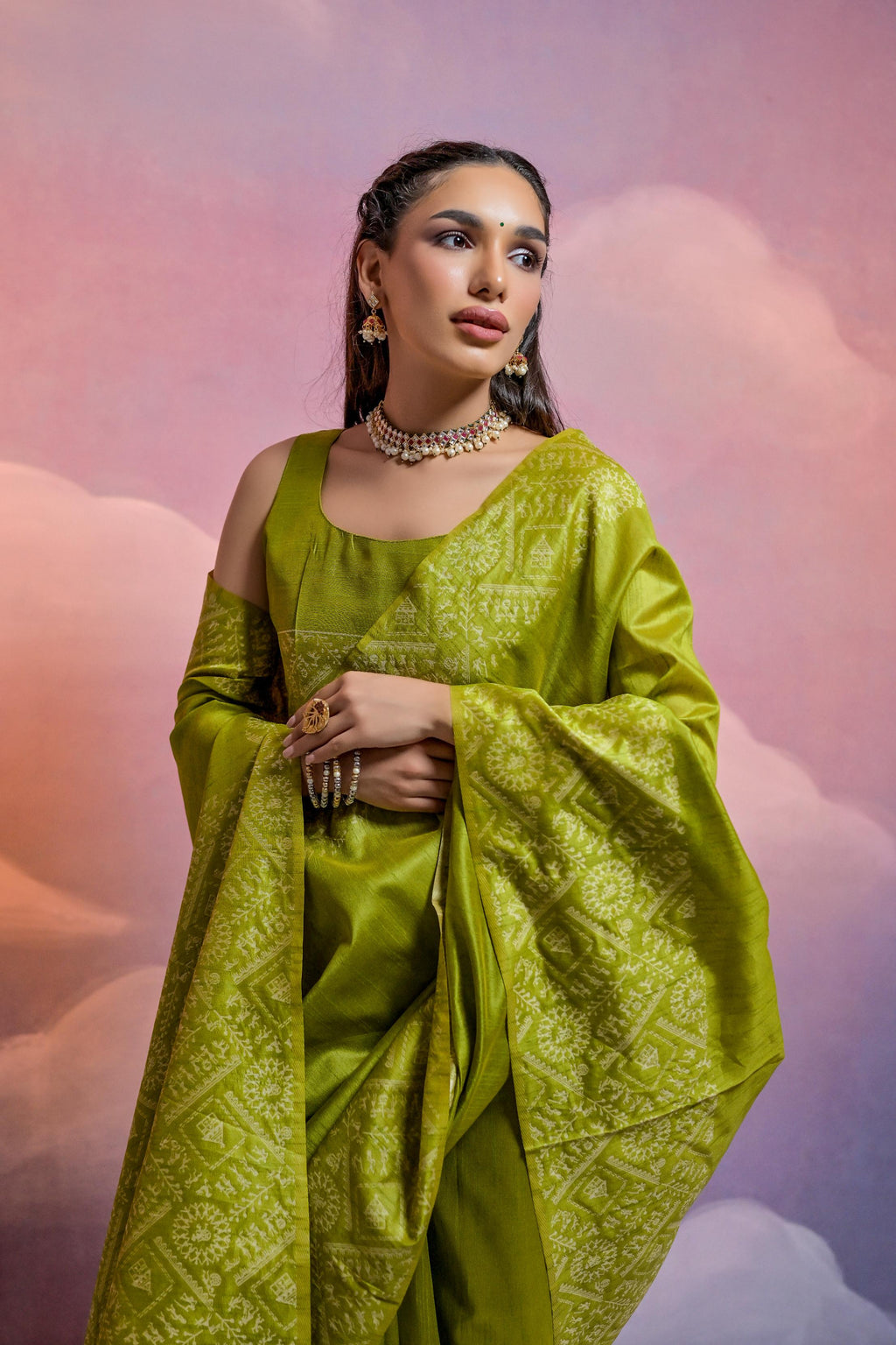 Jyoti Fashion Women's Mehendi Handloom Raw Silk Weaving Designer Saree with Blouse - Distacart