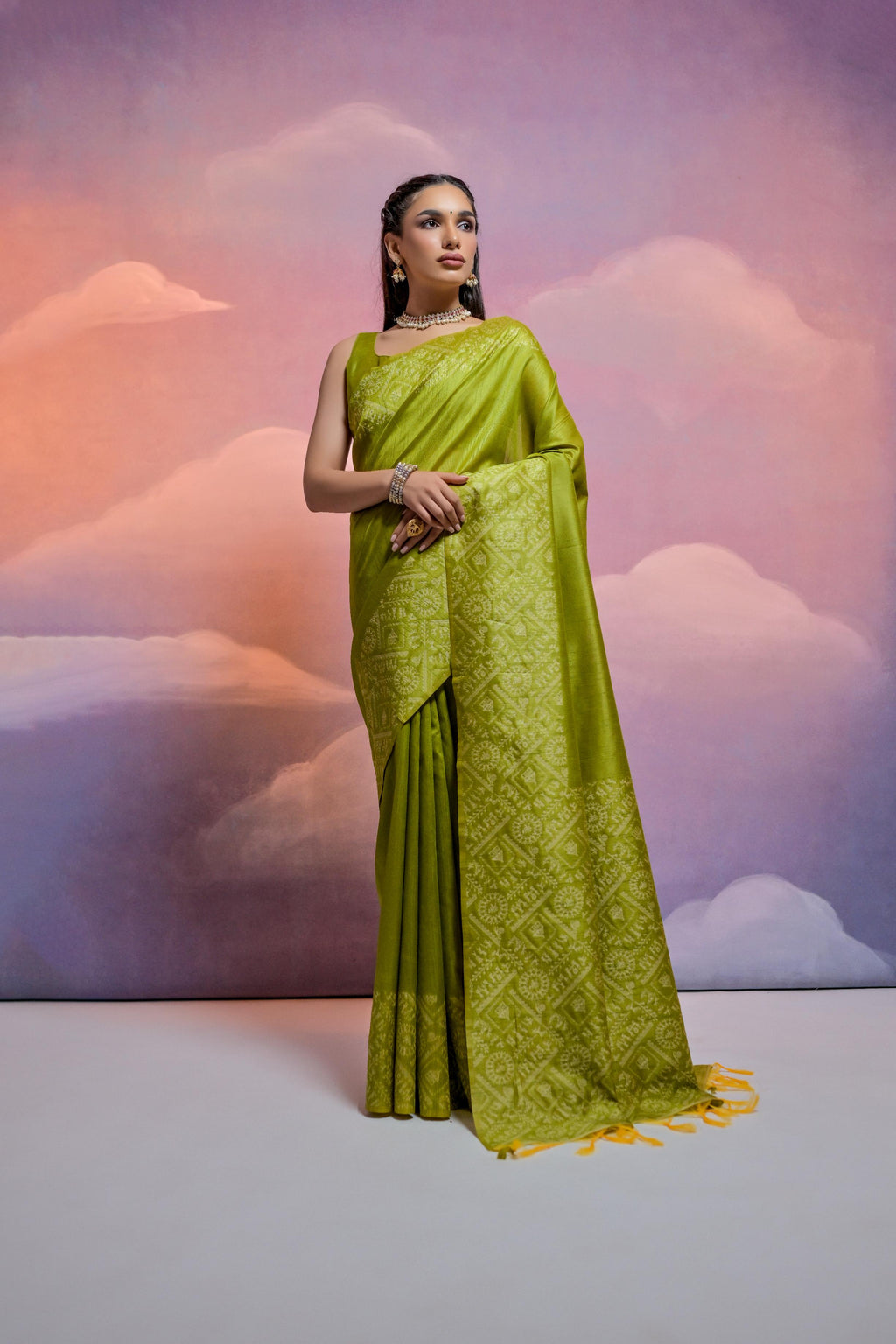 Jyoti Fashion Women's Mehendi Handloom Raw Silk Weaving Designer Saree with Blouse - Distacart