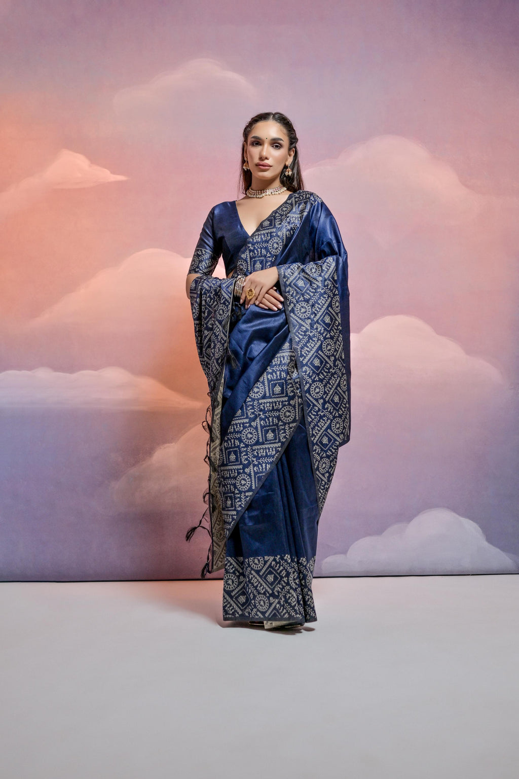 Jyoti Fashion Women's Navy Blue Handloom Raw Silk Weaving Designer Saree with Blouse - Distacart
