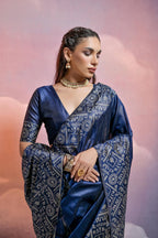 Jyoti Fashion Women's Navy Blue Handloom Raw Silk Weaving Designer Saree with Blouse - Distacart