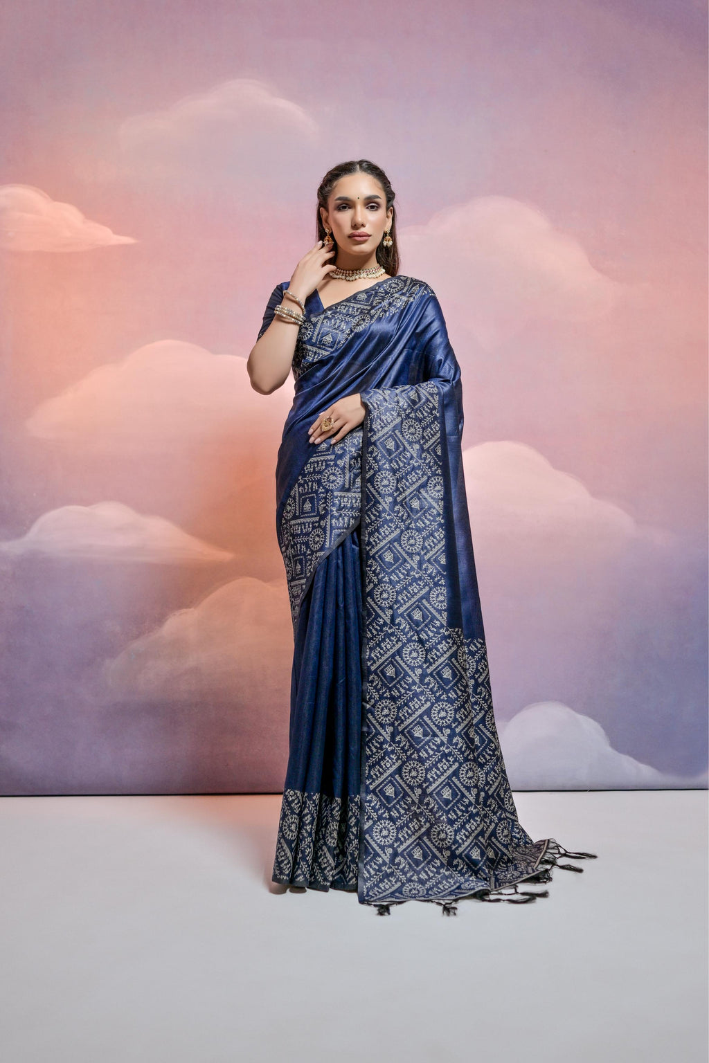 Jyoti Fashion Women's Navy Blue Handloom Raw Silk Weaving Designer Saree with Blouse - Distacart