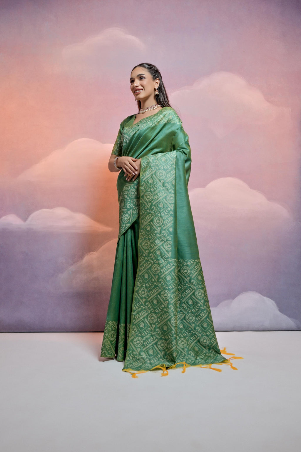 Jyoti Fashion Women's Green Handloom Raw Silk Weaving Designer Saree with Blouse - Distacart