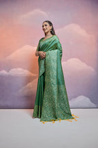 Jyoti Fashion Women's Green Handloom Raw Silk Weaving Designer Saree with Blouse - Distacart