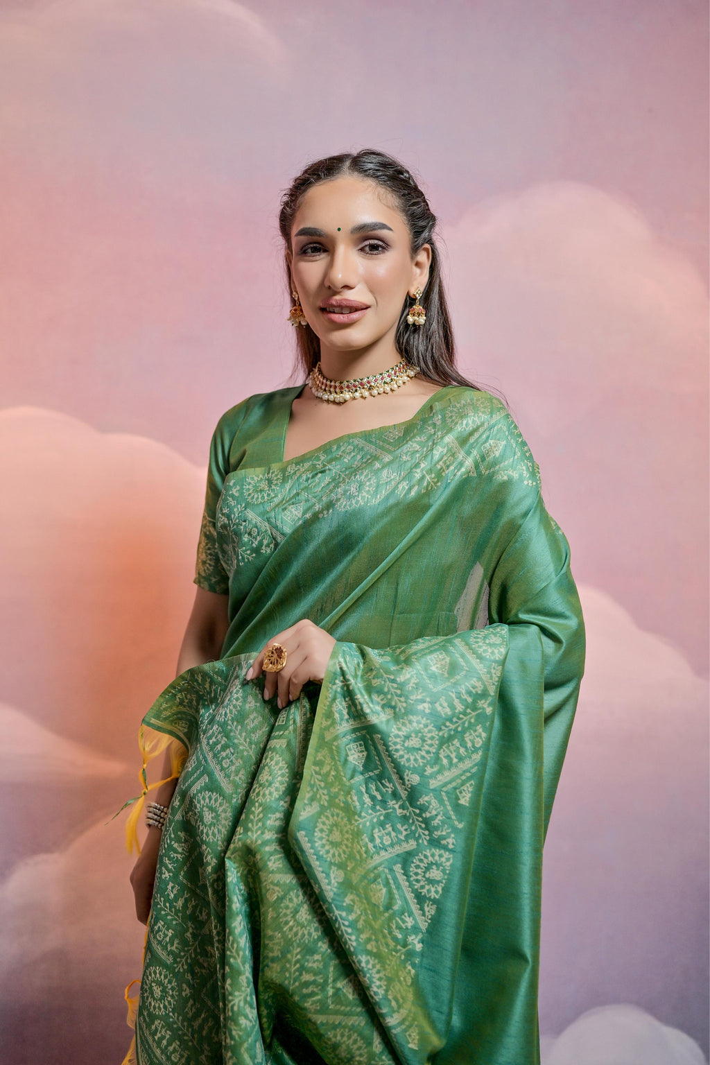 Jyoti Fashion Women's Green Handloom Raw Silk Weaving Designer Saree with Blouse - Distacart