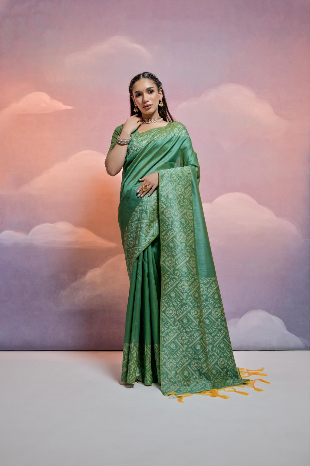 Jyoti Fashion Women's Green Handloom Raw Silk Weaving Designer Saree with Blouse - Distacart