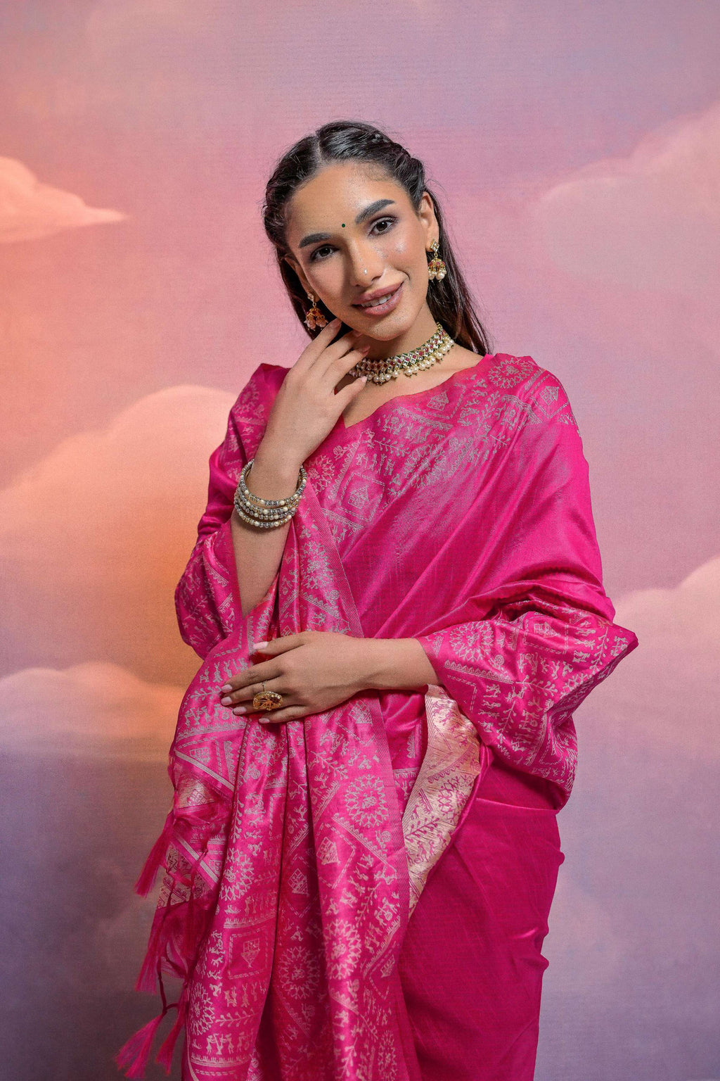 Jyoti Fashion Women's Rani Pink Handloom Raw Silk Weaving Designer Saree with Blouse - Distacart