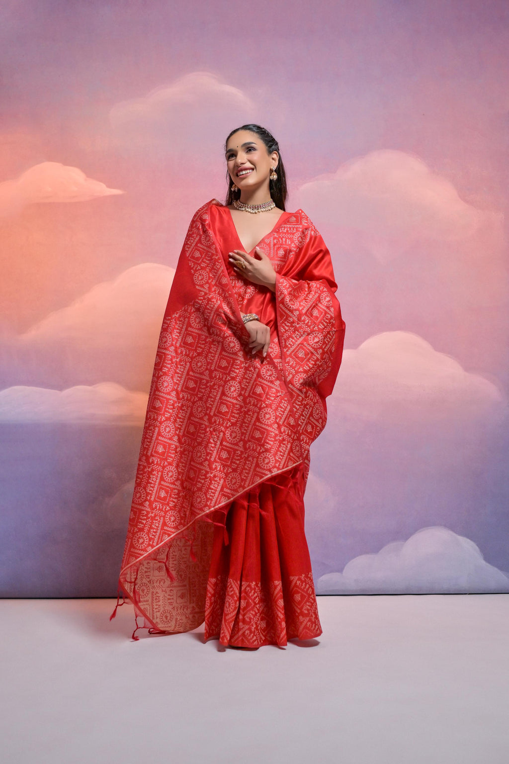 Jyoti Fashion Women's Red Handloom Raw Silk Weaving Designer Saree with Blouse - Distacart