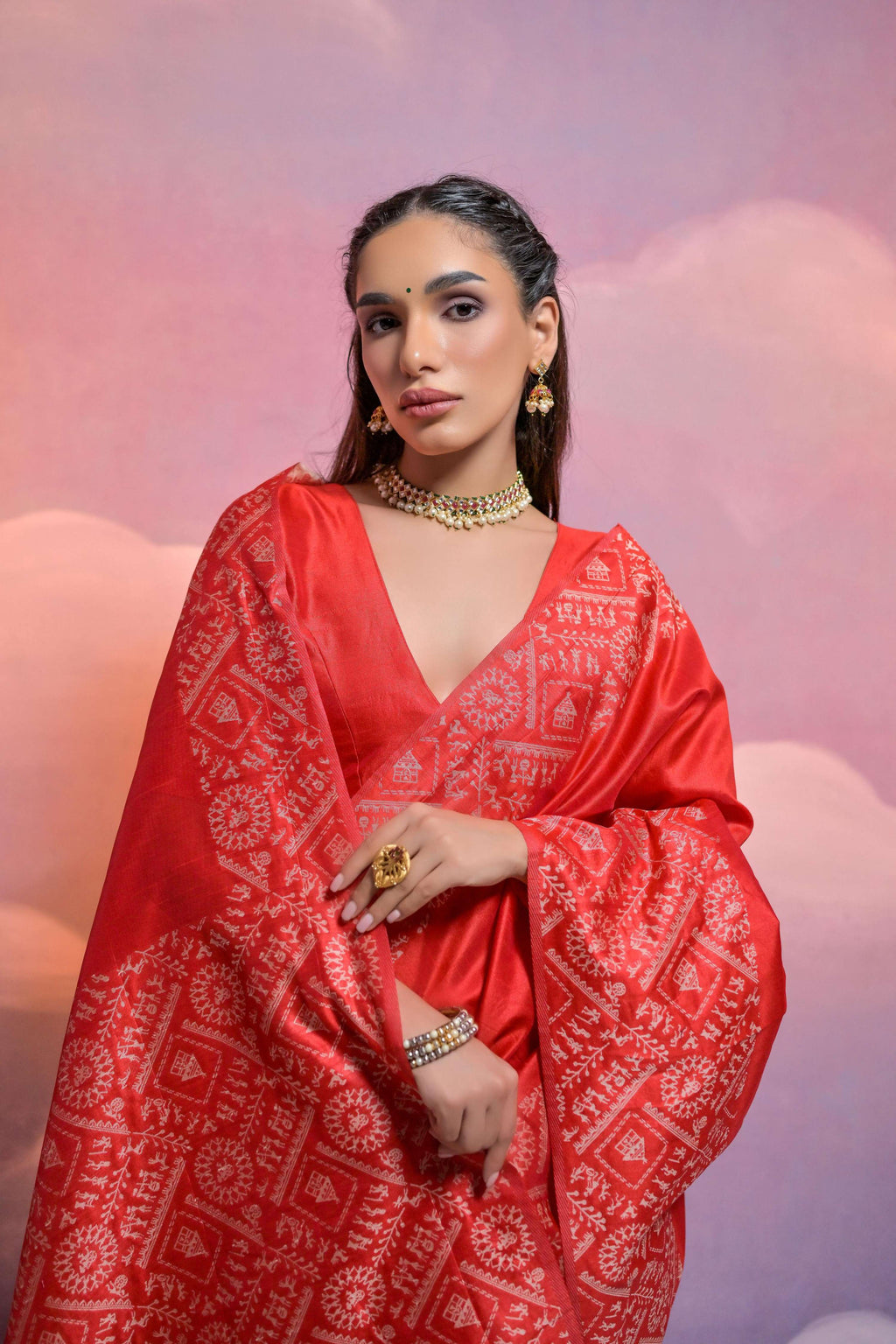 Jyoti Fashion Women's Red Handloom Raw Silk Weaving Designer Saree with Blouse - Distacart