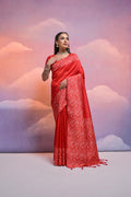 Jyoti Fashion Women's Red Handloom Raw Silk Weaving Designer Saree with Blouse - Distacart