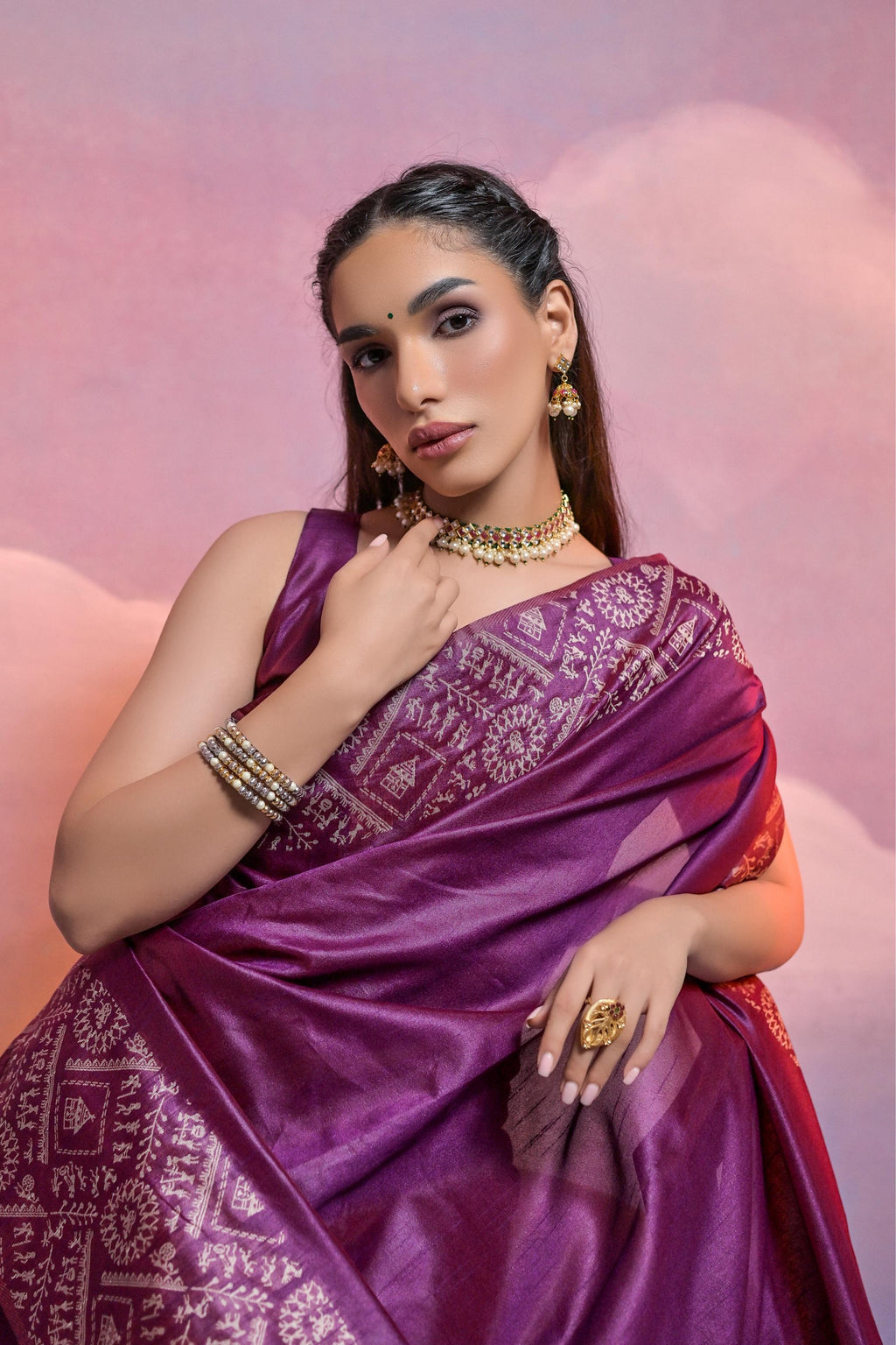 Jyoti Fashion Women's Wine Handloom Raw Silk Weaving Designer Saree with Blouse - Distacart
