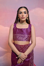 Jyoti Fashion Women's Wine Handloom Raw Silk Weaving Designer Saree with Blouse - Distacart