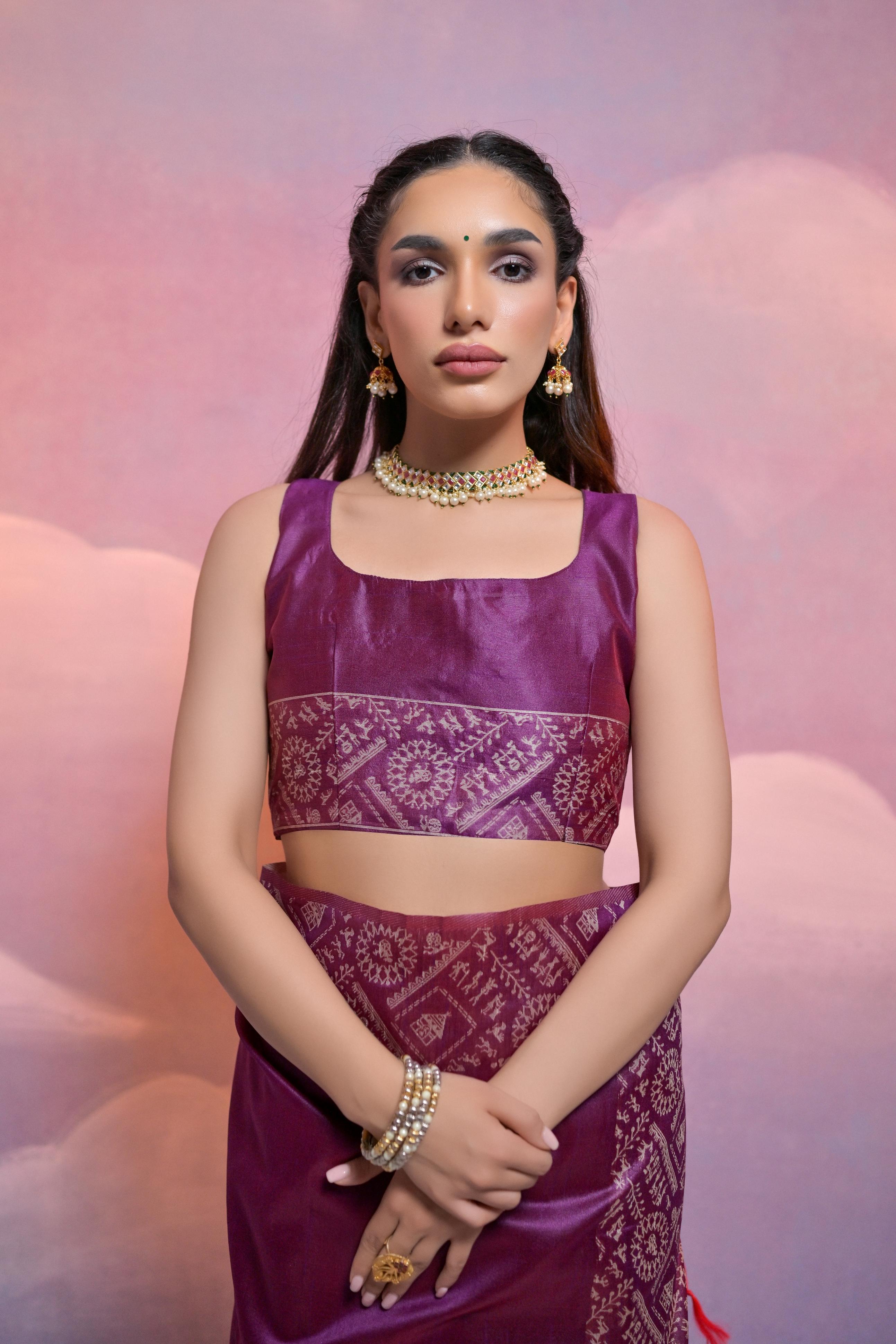 Jyoti Fashion Women's Wine Handloom Raw Silk Weaving Designer Saree with Blouse - Distacart