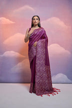 Jyoti Fashion Women's Wine Handloom Raw Silk Weaving Designer Saree with Blouse - Distacart