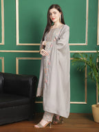 Jyoti Fashion Women's Grey Chinon Chiffon Floral Embroidery with Cording & Crystal Work Designer Straight Suit Set