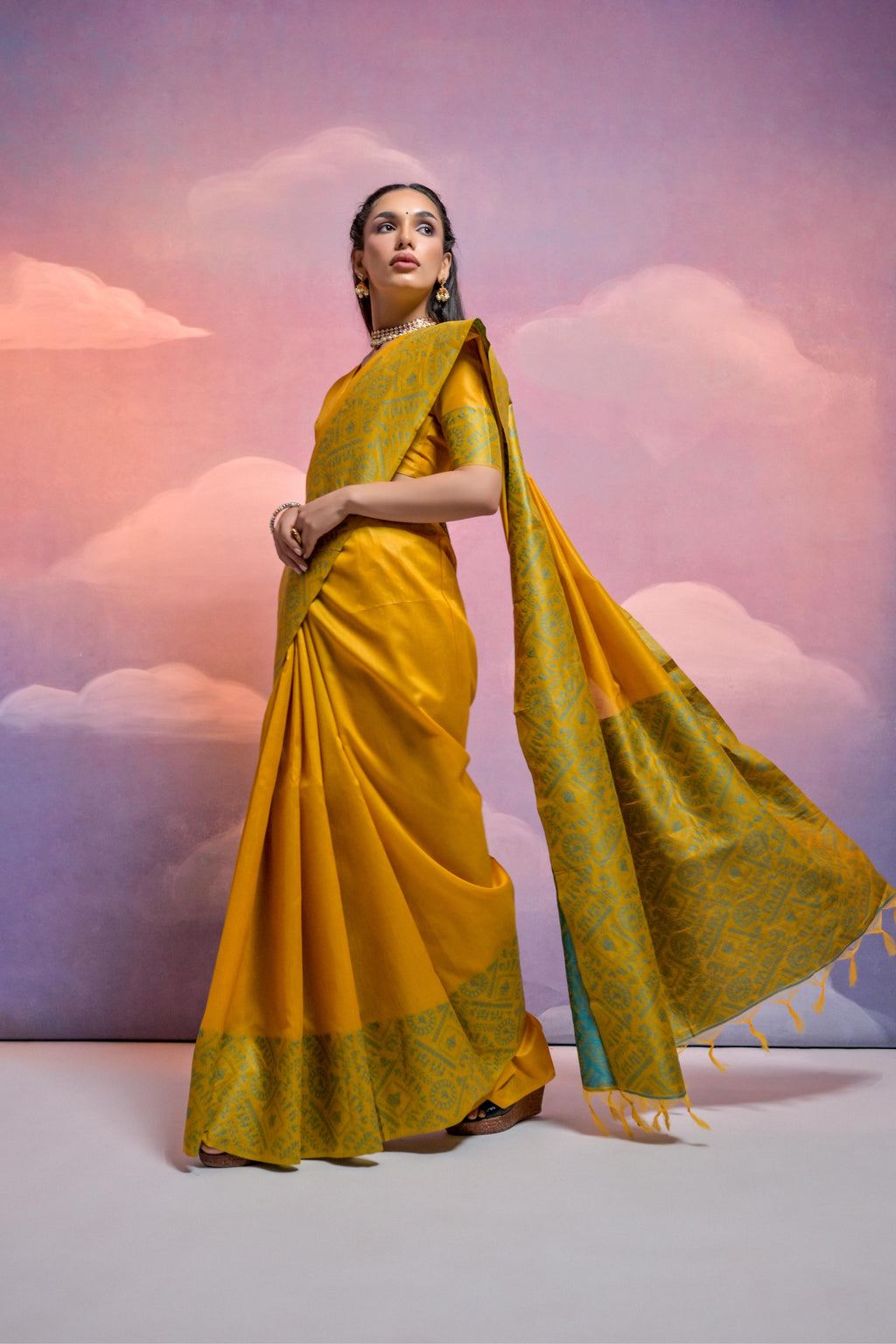 Jyoti Fashion Women's Yellow Handloom Raw Silk Weaving Designer Saree with Blouse - Distacart
