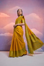 Jyoti Fashion Women's Yellow Handloom Raw Silk Weaving Designer Saree with Blouse - Distacart