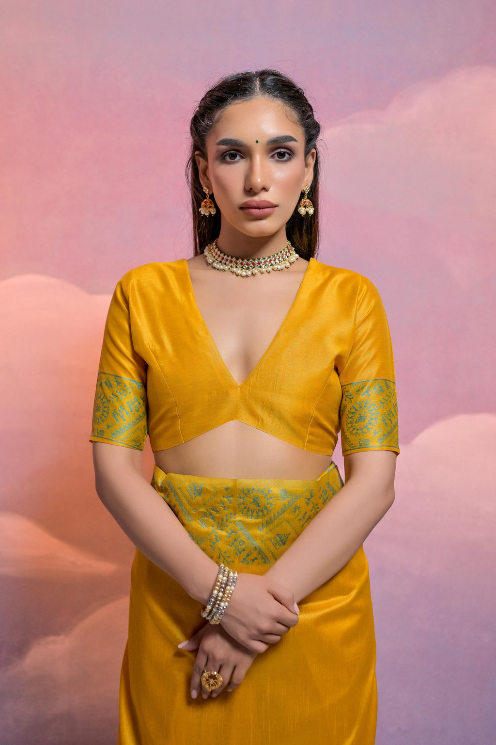 Jyoti Fashion Women's Yellow Handloom Raw Silk Weaving Designer Saree with Blouse - Distacart